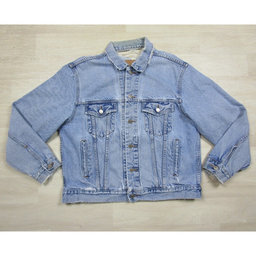 Vintage 90s Gap‎ Denim Jean Trucker Jacket Men's (M) Thrashed Distressed Grunge